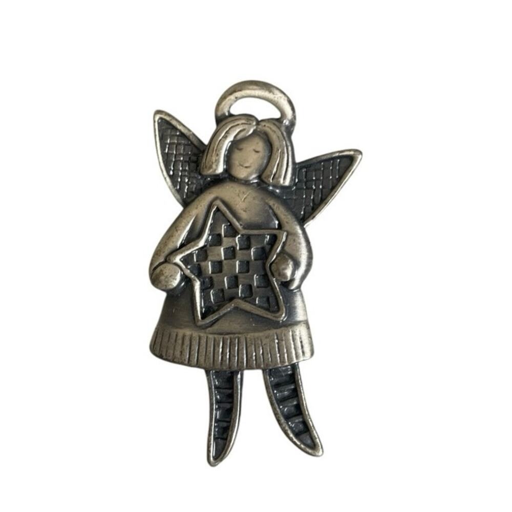 Vintage Silver Toned Guardian Angel Holding A Star Brooch Pin